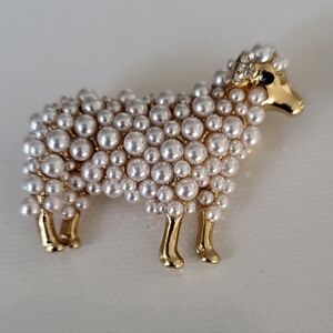 Cute Faux Pearls Sheep Brooch